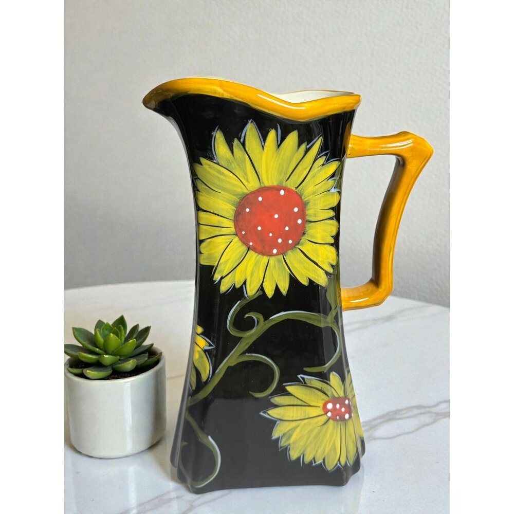 Hand-Painted Inspirado Sunflower Ceramic Pitcher